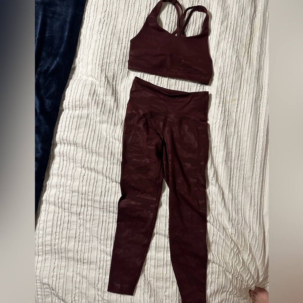 Workout set. Burgundy sports bra (M) & leggings (S). Never worn
